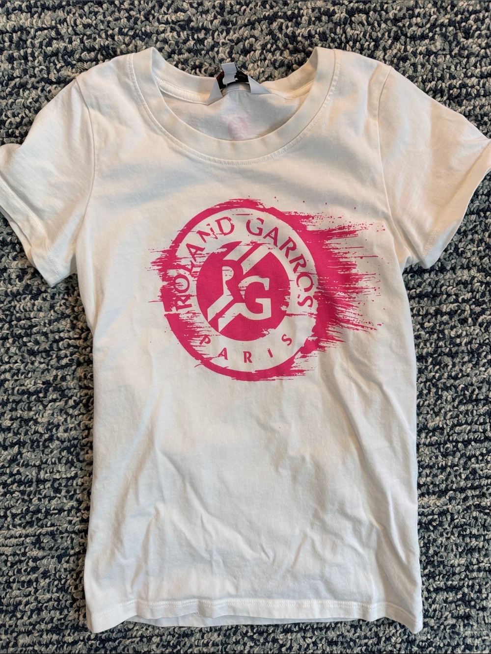 Roland Garros Girls Tee with Pink Logo, Size 12, no imperfections